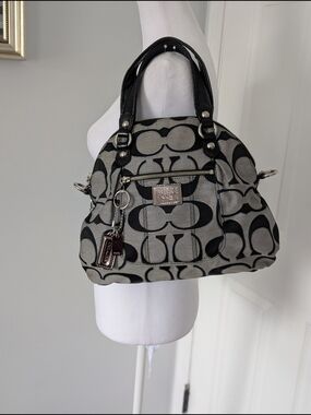 Coach Poppy Black and Grey Signature C Dome Satchel